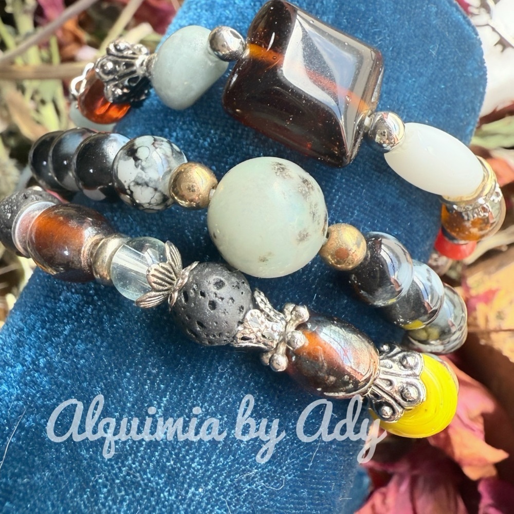 Colorful gemstones beaded bracelet statement stack set